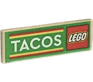 LEGO Tan Tile 2 x 6 with LEGO Logo, White 'TACOS', and Red and Yellow Stripes (69729)