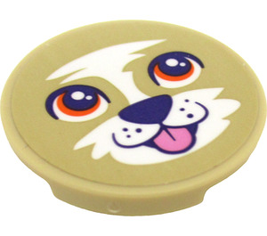 LEGO Tan Tile 3 x 3 Round with Dog Face Sticker (67095)