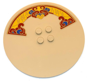 LEGO Tan Tile 8 x 8 Round with 2 x 2 Center Studs with Ornamental Decoration Sticker (6177)