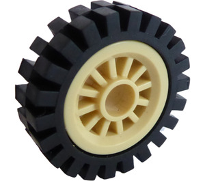 LEGO Tan Wheel Centre Spoked Small with Narrow Tire 24 x 7 with Ridges Inside