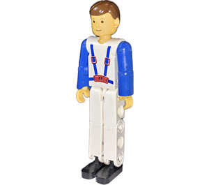 LEGO Technic Figure Wit Poten, Wit Top met Blauw Suspenders Patroon, Blauw Armen Technische figuur