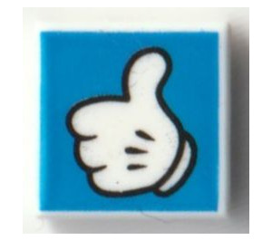 LEGO Tile 1 x 1 with Mickey Mouse Hand with Thumbs Up with Groove (3070)