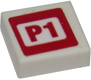 LEGO Tile 1 x 1 with P1 Sticker with Groove (3070)