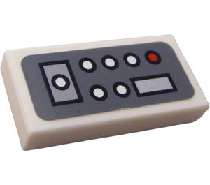 LEGO Tile 1 x 2 with 5 White Buttons and 1 Red Button Sticker with Groove (3069)
