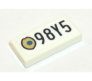 LEGO Tile 1 x 2 with 98Y5 Sticker with Groove (3069)