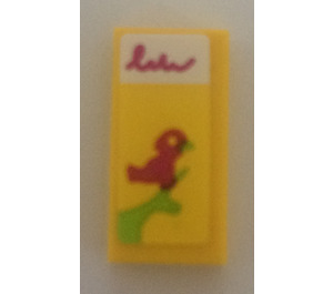 LEGO Tile 1 x 2 with 'bird' Sticker with Groove (3069)