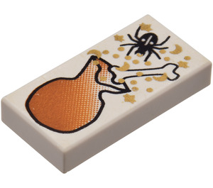 LEGO Tile 1 x 2 with Black Spider, White Bone and Brown Bag Pattern with Groove (3069 / 83609)