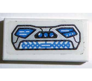 LEGO Tile 1 x 2 with Blue and Silver Decoration Sticker with Groove (3069)