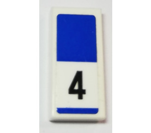 LEGO Tile 1 x 2 with blue rectangle and blue underlined "4" Sticker with Groove (3069)