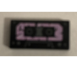 LEGO Tile 1 x 2 with Cassette Tape with Bright Pink Label with Groove (3069)