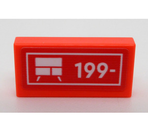 LEGO Tile 1 x 2 with Chest of Drawers and '199-' Sticker with Groove (3069)