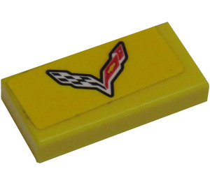 LEGO Tile 1 x 2 with Chevrolet Corvette Racing Logo Sticker with Groove (3069)