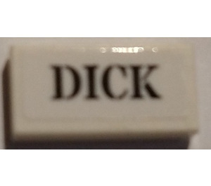 LEGO Tile 1 x 2 with "DICK" Sticker with Groove (3069)