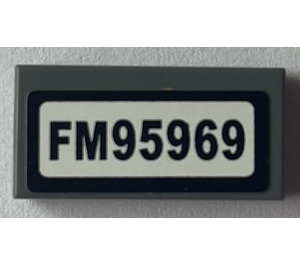 LEGO Tile 1 x 2 with 'FM95969' Number Plate Sticker with Groove (3069)