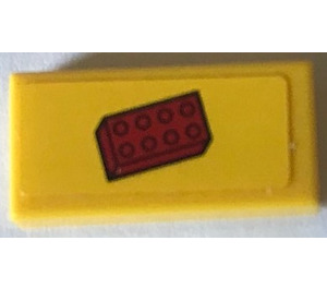 LEGO Tile 1 x 2 with LEGO Red Brick Sticker with Groove (3069)