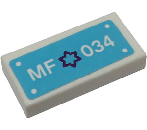 LEGO Tile 1 x 2 with 'MF*034' Sticker with Groove (3069)