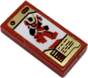 LEGO Tile 1 x 2 with Ninjago Game Card with Red Samurai X (Nya) Sticker with Groove (3069)