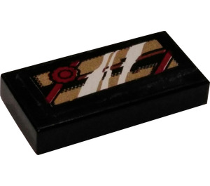 LEGO Tile 1 x 2 with Ollivander Wand in Gold Box/Red Bow with Glass Sticker with Groove (3069)