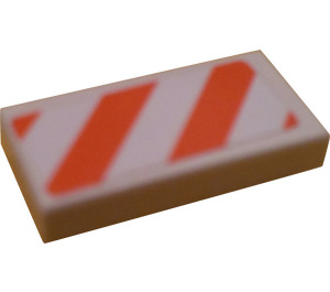 LEGO Tile 1 x 2 with Orange and White Hazard Stripes Sticker with Groove (3069)