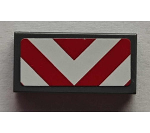 LEGO Tile 1 x 2 with Red and White Chevron Danger Stripes Sticker with Groove (3069)