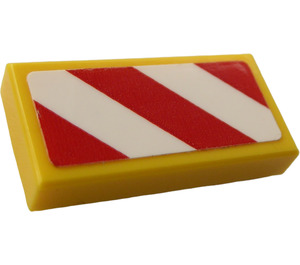 LEGO Tile 1 x 2 with Red and White Danger Stripes Right Sticker with Groove (3069)