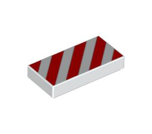 LEGO Tile 1 x 2 med Rød  og Hvit Hazard Striper med Rille (3069 / 47893)