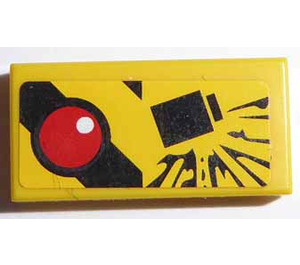 LEGO Tile 1 x 2 with Red Buzzer and Explosion pattern Sticker with Groove (3069)