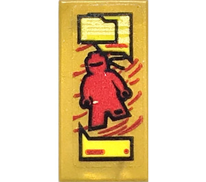 LEGO Tile 1 x 2 with red minifigure Sticker with Groove (3069)