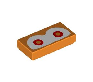 LEGO Tile 1 x 2 with Red / Orange Eyes on White with Groove (3069 / 103776)