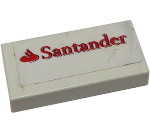 LEGO Tile 1 x 2 with Santander Logo Sticker with Groove (3069)