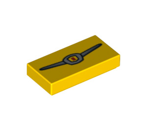 LEGO Fliese 1 x 2 mit Silber und rot Emblem mit Nut (3069 / 94875)