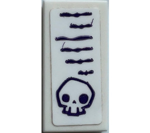 LEGO Tile 1 x 2 with Skull and writing Sticker with Groove (3069)
