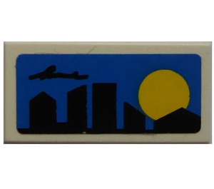 LEGO Tile 1 x 2 with Skyline and Blue Backgound Sticker with Groove (3069)