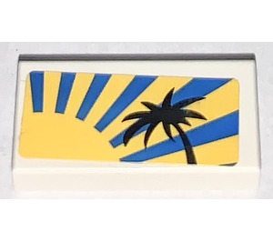 LEGO Tile 1 x 2 with Sun and Palmtree Sticker with Groove (3069)