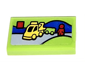 LEGO Tile 1 x 2 with tow truck Sticker with Groove (3069)