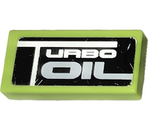 LEGO Tile 1 x 2 with 'TURBO OIL' Sticker with Groove (3069)