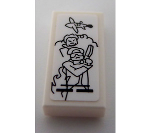 LEGO Tile 1 x 2 with Two Men and Plane Sticker with Groove (3069)