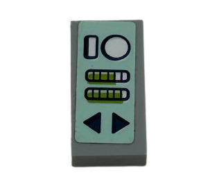 LEGO Tile 1 x 2 with Up and Down Buttons and Gauges Sticker with Groove (3069)