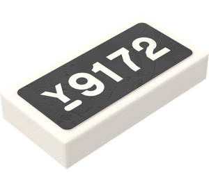 LEGO Tile 1 x 2 with White "Y 9172" pattern on Black Background Sticker with Groove (3069)