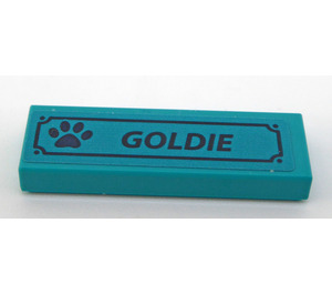 LEGO Tile 1 x 3 med Svart Hund Paw Print og 'GOLDIE' Klistremerke (63864)