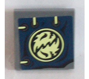 LEGO Tuile 2 x 2 Inversé avec Dark Bleu Chiffon avec 4 Eyelets, Ninjago Emblem et Yellowish Green Laces Autocollant (11203)