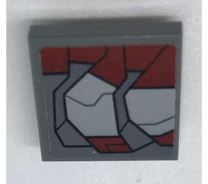 LEGO Tegel 2 x 2 Omgekeerd met Dark Rood en Medium Stone Grey Strepen Sticker (11203)