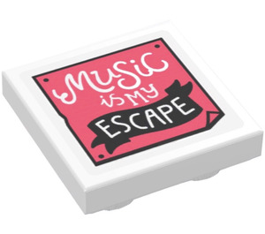 LEGO Fliese 2 x 2 Invers mit ‘Musik IS MY ESCAPE’ Poster Aufkleber (11203)