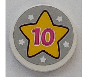 LEGO Tile 2 x 2 Round with '10' inside Yellow Star Sticker with Bottom Stud Holder (14769)