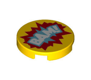 LEGO Fliese 2 x 2 Runden mit 'BAM!' mit unterem Bolzenhalter (14769 / 29368)
