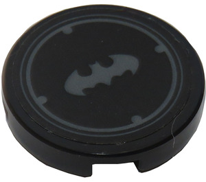LEGO Tile 2 x 2 Round with Batman Logo in Silver Sticker with Bottom Stud Holder (14769)
