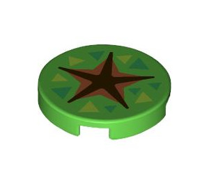 LEGO Tile 2 x 2 Round with Black and Orange and Green Star with Bottom Stud Holder (14769 / 106551)