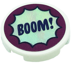 LEGO Tile 2 x 2 Round with 'BOOM!' Sticker with Bottom Stud Holder (14769)