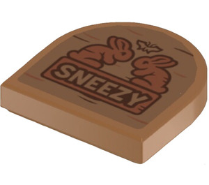 LEGO Tile 2 x 2 Round with Carved Rabbits and ‘SNEEZY’ Sticker (5520)