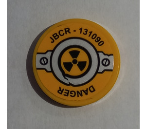 LEGO Tile 2 x 2 Round with 'DANGER' and 'JBCR - 131090', Slotted Screws and Nuclear Symbol Sticker with Bottom Stud Holder (14769)